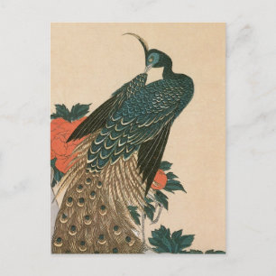 Cartão Postal Peacock and Peonies by Hiroshige, Arte Japonesa