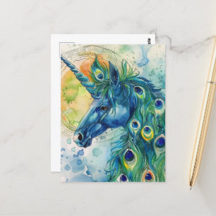Cartão Postal Peacock Blue Unicorn