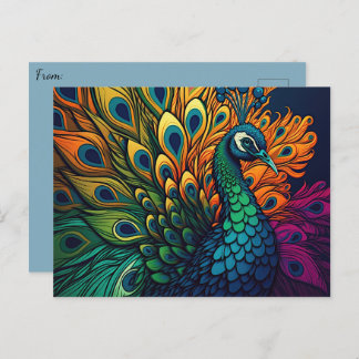 Cartão Postal Peacock Colorido, Estilo Art Deco