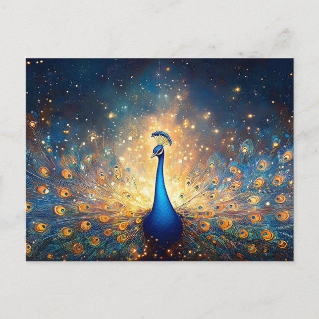 Cartão Postal Peacock cósmico com penas estéreis (Frente)