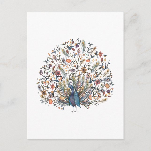 Cartão Postal Peacock de Aquarela (Frente)