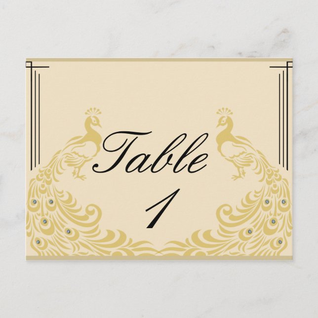 Cartão Postal Peacock Elegance Art Deco Flair Table Number (Frente)