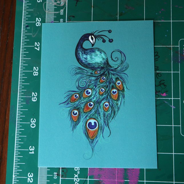 Cartão Postal Peacock Feather Teal Peacocks (Criador carregado)