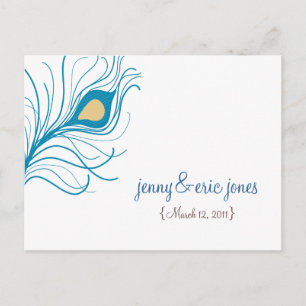 Cartão Postal Peacock Feather Wedding Obrigado Cartão-postal