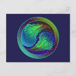 Cartão Postal Peacock Feathers 1 Yin Yang