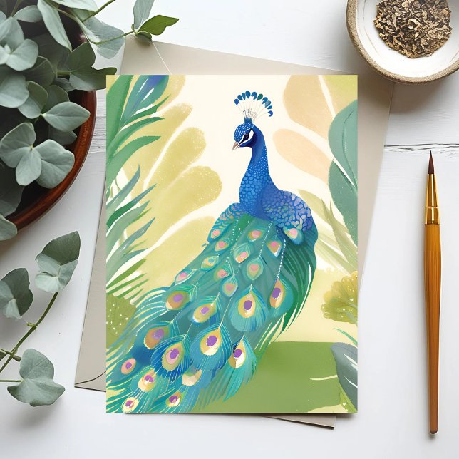 Cartão Postal Peacock Princess | Aquarela Natureza Animal (Criador carregado)