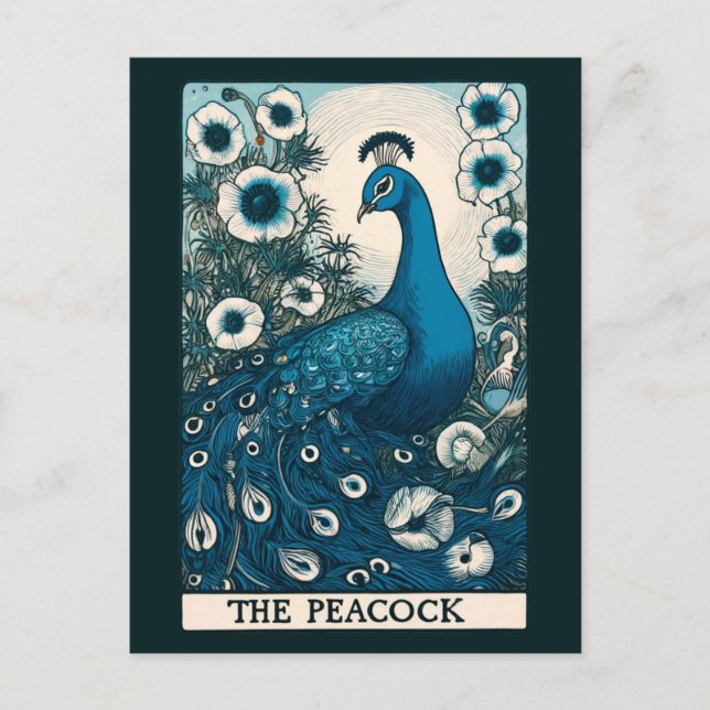 Cartão Postal Peacock Tarot Art pacifica Teal Art (Frente)