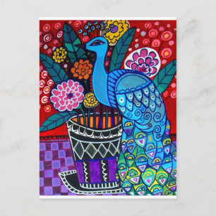 Cartão Postal Peacocks com Flores de Arte por Heather Galler