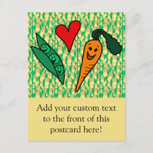 Cartão Postal Peas Love Carrots, Design verde e laranja