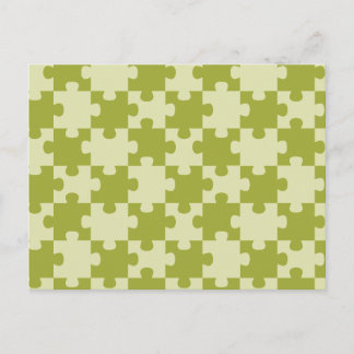 Cartão Postal Peça de Puzzle Verde Oliva Geométrico Sem Costura