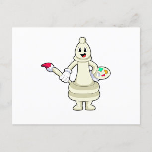 Cartão Postal Peça de xadrez Bishop como Pintor com Pincel e Cor