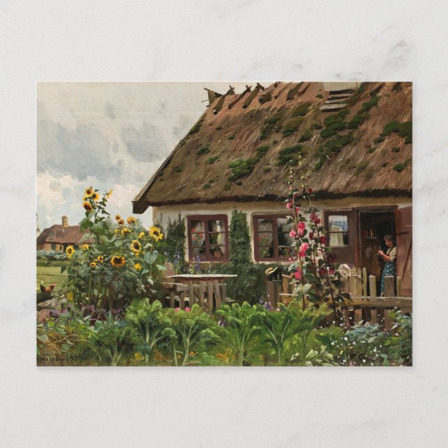 Cartão Postal Peder Monsted, tricô feminino na porta (Frente)