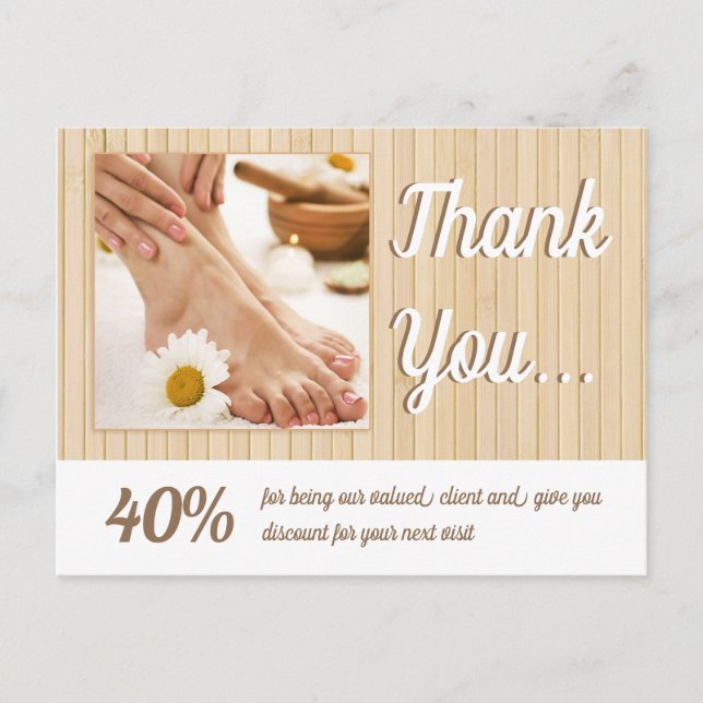 Cartão Postal Pedicure Unhas Pedicure Faixas de Bambu Obrigado (Frente)