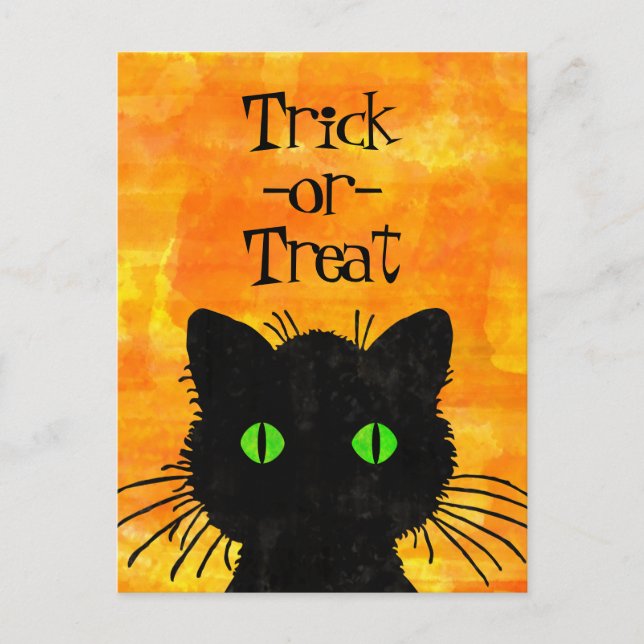 Cartão Postal Peek-A-Boo Black Cat Orange Trick-or-Treat (Frente)