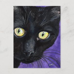 Cartão Postal Peekaboo   Ilustração de Aquarela de Gato Preto