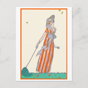 Cartão Postal Pegar Borboletas George Barbier Moda Francesa
