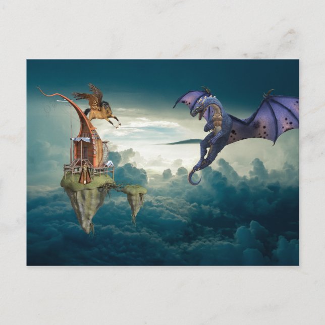 Cartão Postal Pégaso Dragão Celestial da Fantasia (Frente)