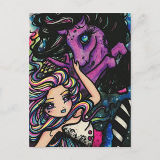 Cartão Postal Pegasus Rainbow Galaxy Star Fairy Fantasy Art Girl