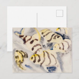 Cartão Postal Peixe-Anjo Amarelo Minimalista Aquarela Vintage