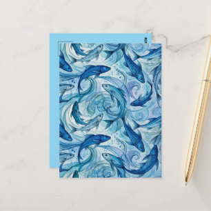 Cartão Postal Peixe Azul Místico Fluindo Harmonia