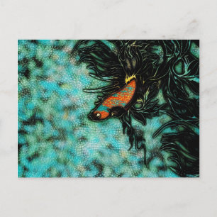 Cartão Postal Peixe Beta Azul e Laranja Brilho