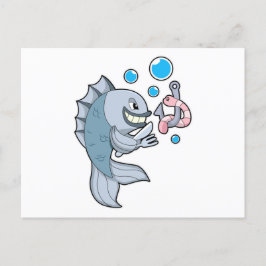 Cartão Postal Peixe com anzol & Minhoca