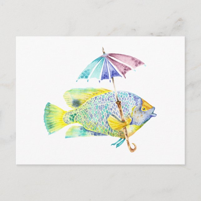 Cartão Postal Peixe com guarda-chuva (Frente)