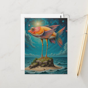 Cartão Postal Peixe Com Pernas de Pássaro em Ilha Minúscula Surr