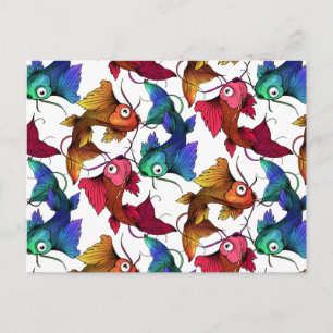 Cartão Postal Peixe de desenho animado colorido