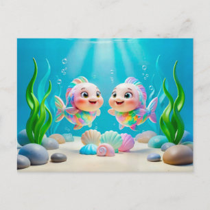 Cartão Postal Peixe de Peixes do Zodíaco 3D Fofo