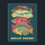 Cartão Postal Peixe de Recife Colorido Vintage<br><div class="desc">Nos tempos em que estamos vivendo, parece que estamos encontrando cada vez mais difícil conectar-nos pessoalmente com a família e os amigos. Avise-os que você está pensando neles com este cartão postal divertido, com uma pintura antiga de 5 peixes recifes diferentes. O texto na frente diz, "Olá!" mas pode ser...</div>