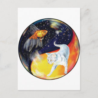 Cartão Postal Peixe e Gato de YinYang - Cartão-postal a cores
