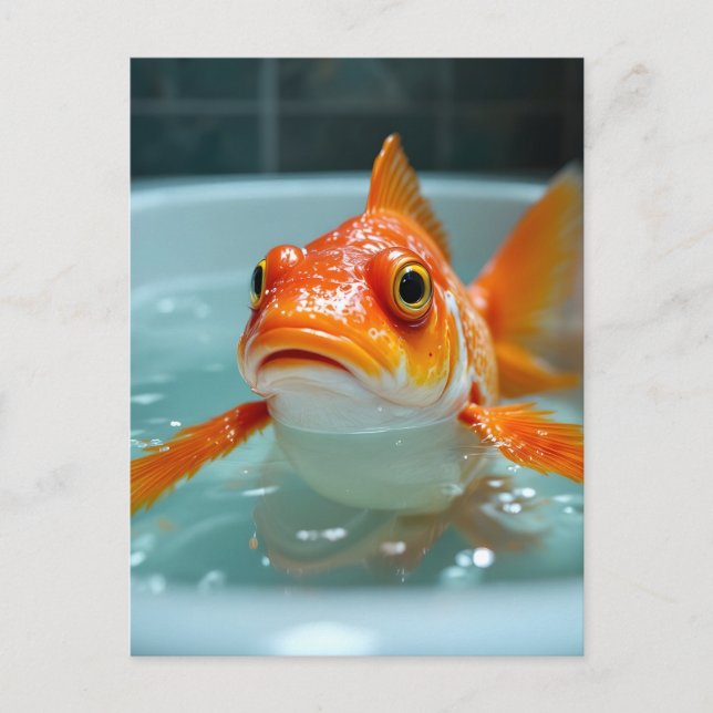 Cartão Postal Peixe engraçado no banho (Frente)