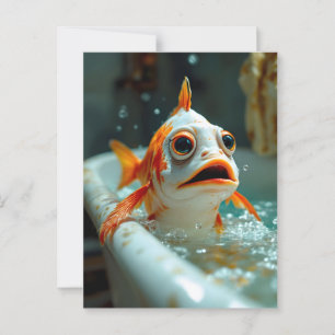 Cartão Postal Peixe engraçado no banho