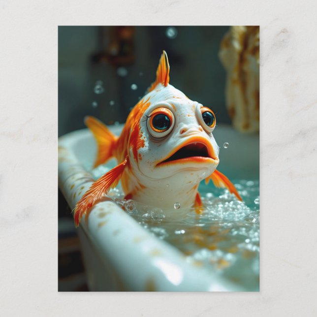 Cartão Postal Peixe engraçado no banho (Frente)