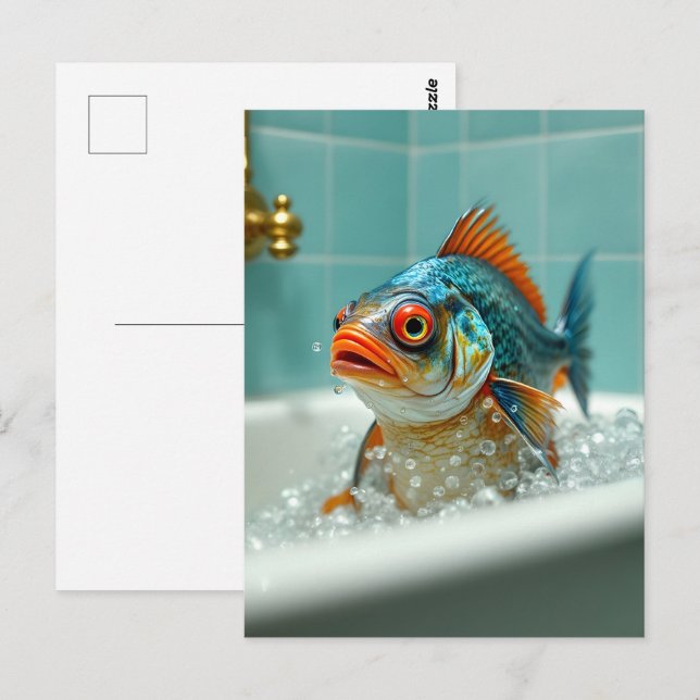Cartão Postal Peixe engraçado no banho (Frente/Verso)