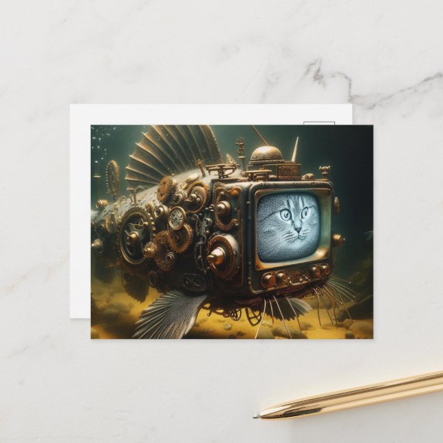 Cartão Postal Peixe Gato Steampunk (Frente/Verso In Situ)