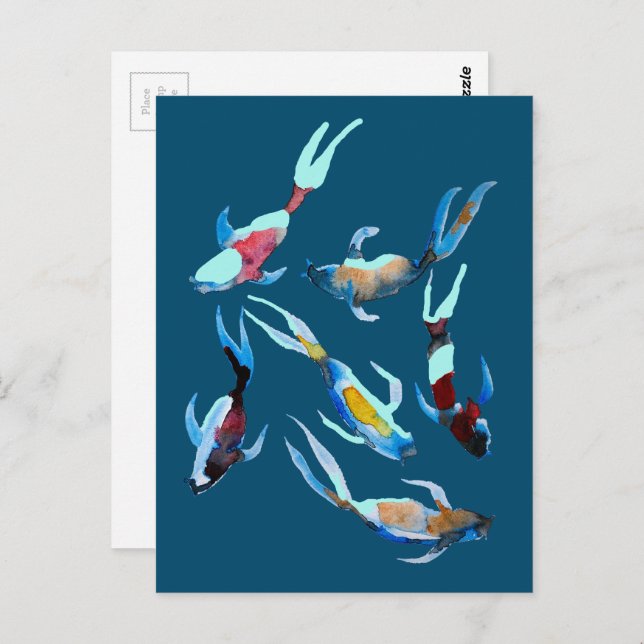 Cartão Postal Peixe Koi aquarela (Frente/Verso)
