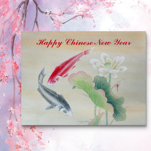 Cartão Postal Peixe Koi com Lotus