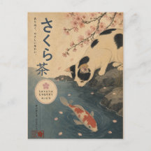 Peixe Koi Japonês Arte de Gato Vintage Sakura Retr