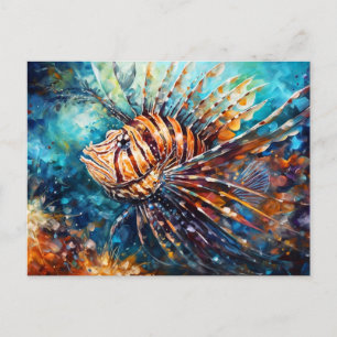 Cartão Postal Peixe-leão em Pintura a Óleo Expressiva do Oceano