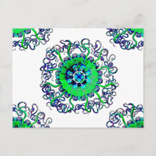 Cartão Postal Peixe-medusa-Pop de-arte Groovy MandalaTattoo