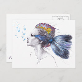 Cartão Postal Peixe-mulher Retrato da sereia Arte de desenho sur