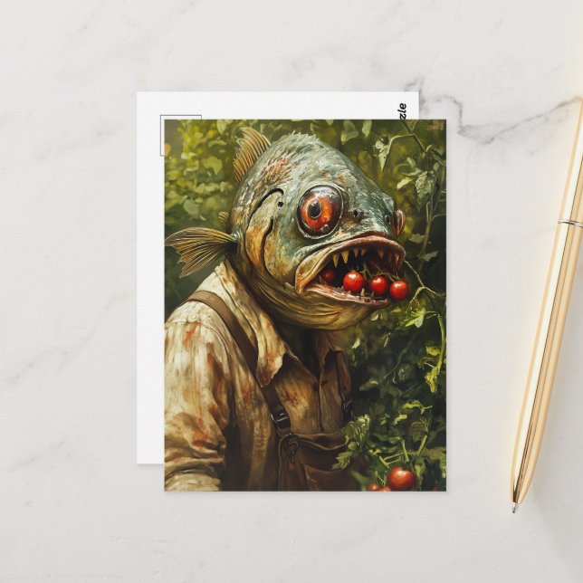 Cartão Postal Peixe num Jardim de Tomate (Frente/Verso In Situ)