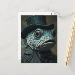 Cartão Postal Peixe Surreal Engraçado de Terno