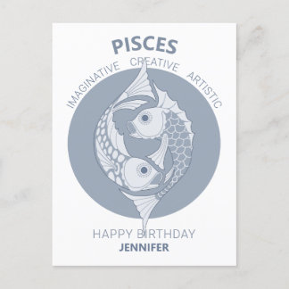 Cartão Postal Peixes Astrology Art Nouveau CC0026 Feliz Aniversá