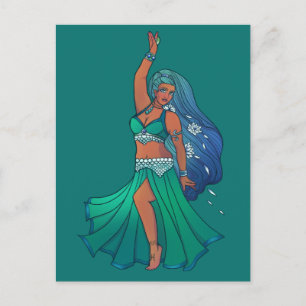 Cartão Postal Peixes Deusa de Arte Dançarina de Barriga Zodíac