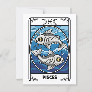 Cartão Postal Peixes Estilo de Tarô de Ilustração Zodiac