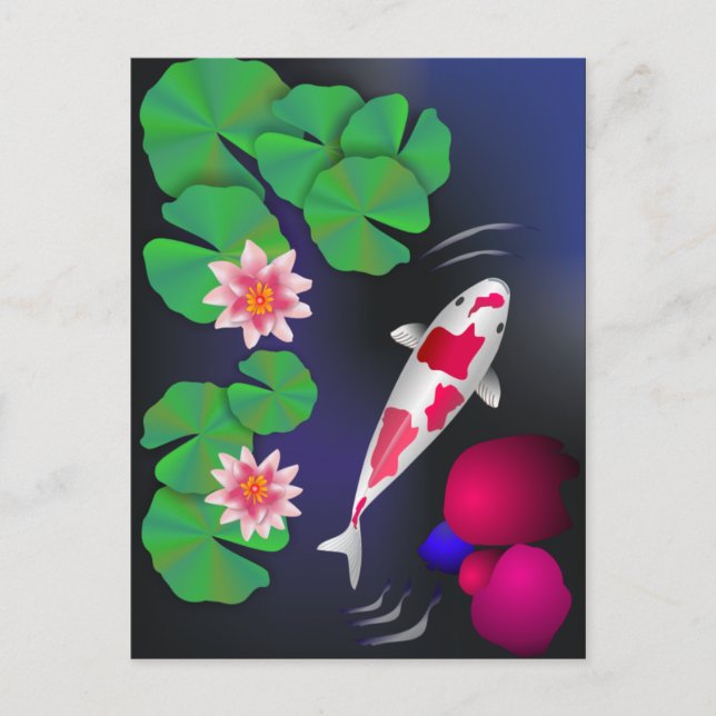 Cartão Postal Peixes Koi Japoneses, Flores De Lotus E Lírios De  (Frente)