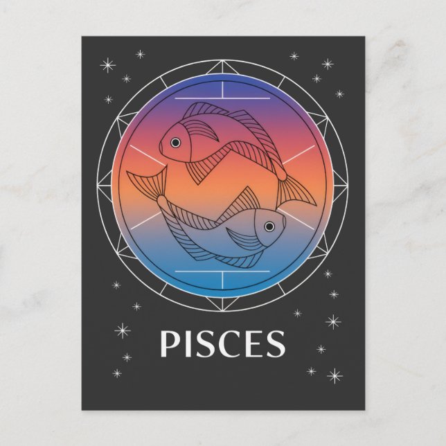 Cartão Postal Peixes Sonham Peixes Celestiais Coloridos Zodiac (Frente)